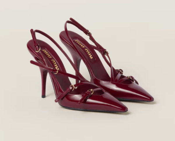 Patent leather slingbacks with buckles